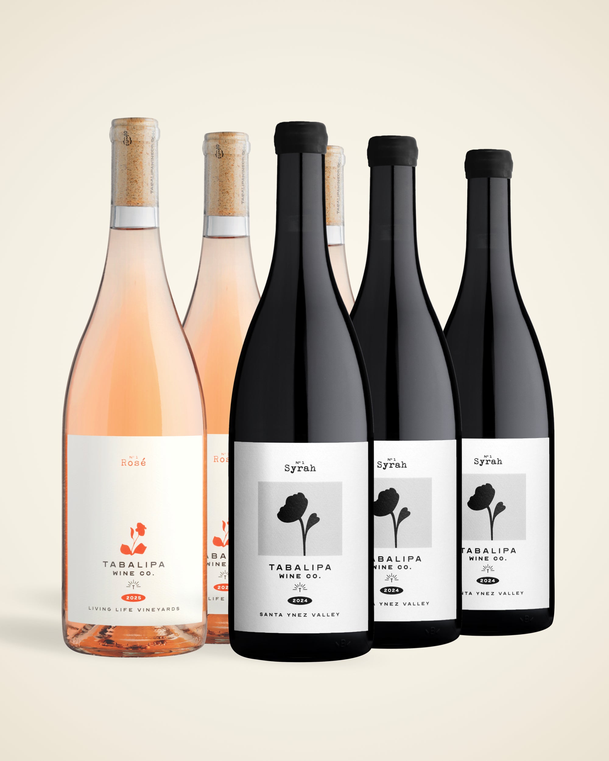 Four wine bottles from Tabalipa Wine Co. arranged in a row against a light beige background.